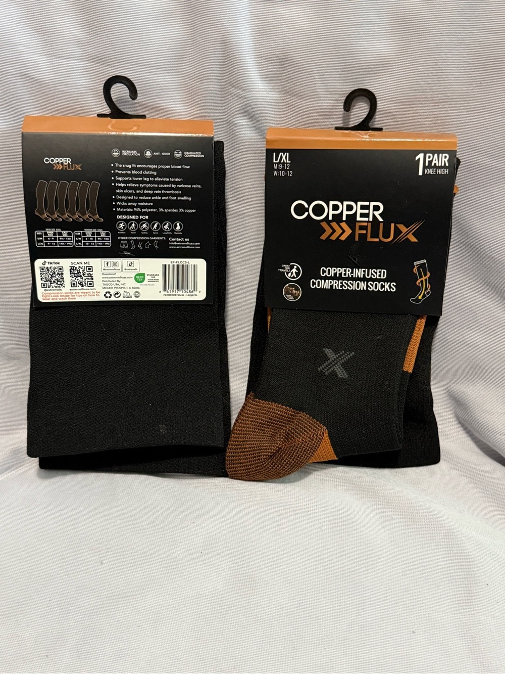 Copper Flux Copper-Infused Compression Socks 2 Pairs Knee High L/XL New
